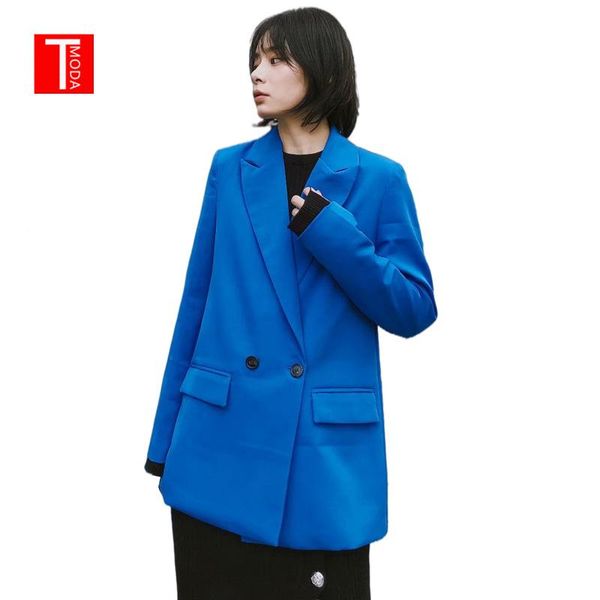 

2021 autumn and winter women's blazer jacket casual solid color double breasted pocket decorative coat 3 colors suits & blazers, White;black