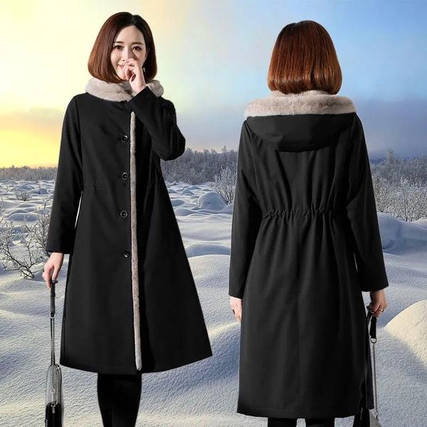 

women's fur & faux female 2021 autumn winter the long jacket coat korean version of trendy imitation liner women, Black