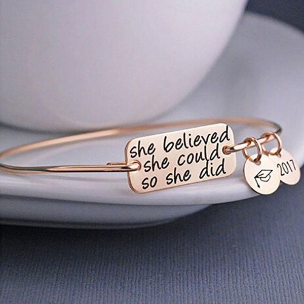 

she believed could so did bracelet inspirational bangle wholesale christmas gift women charm bracelets, Golden;silver