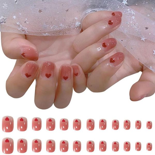 

false nails heart diy nail decorations full cover manicure tools fake, Red;gold