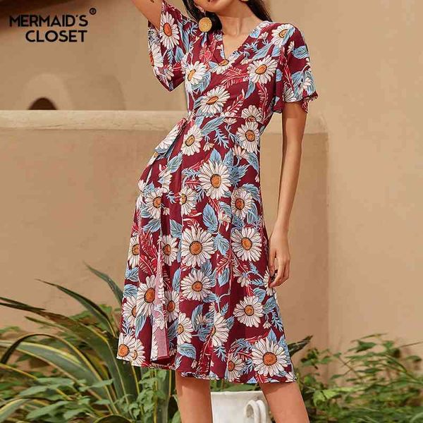 

casual dresses summer v neck long wrap print dress for women a line floral sundress female elegant party holiday vestidos yh0j, Black;gray