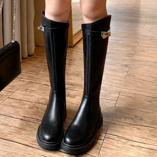 

boots mid heel platform women's ankle round head zipper 2021 autumn fashion long tube motorcycle, Black