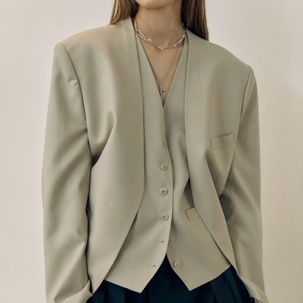 

suits spring summer 2021 two-piece v-neck suit and vest fashion two colors women blazers p3ri, White;black