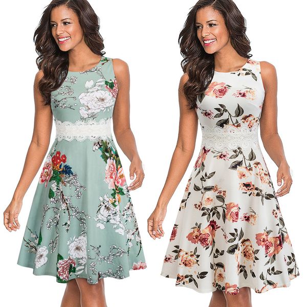 

2021nice-forever vintage elegant embroidery floral lace patchwork vestidos a-line pinup business women party flare swing dress a079, Black;gray