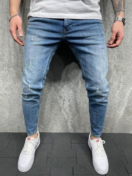 

men slant pocket ripped jeans f0p6#, Blue
