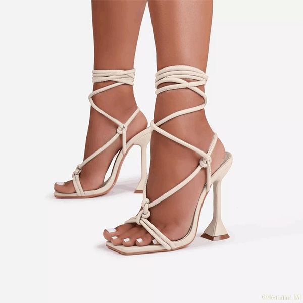 

dress shoes summer women sandals pumps ankle buckle strap high heels square toe ladies party gladiator footwear plus size 2021, Black