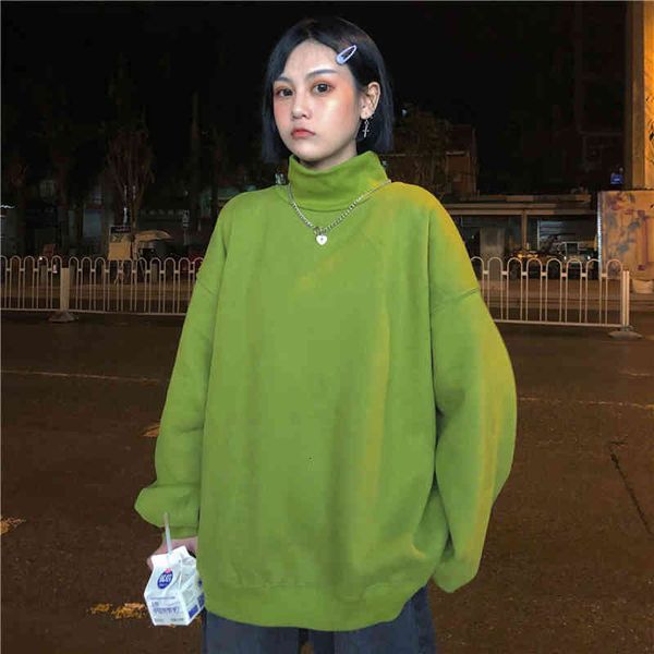 

women's hoodies & sweatshirts sweater cotton, baggy with a velvet turtleneck 5nko, Black