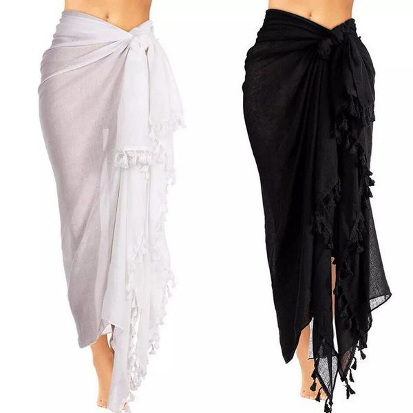 

summer fashion women cover up dress swimwear bikini tassels bandage beach maxi long wrap skirt sarong women's, White;black