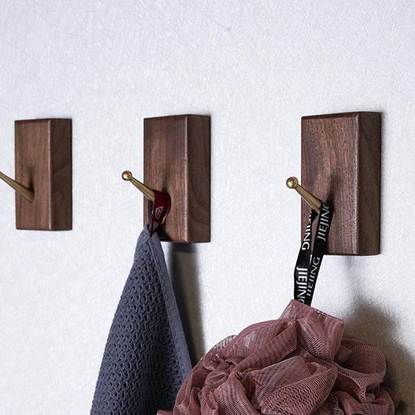 

hooks & rails punch-solid wood bathroom square round glue hook walnut wall coat bedroom clothes hat