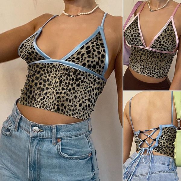 

women's tanks & camis bare navel skinny wild leopard stitching camisole, White