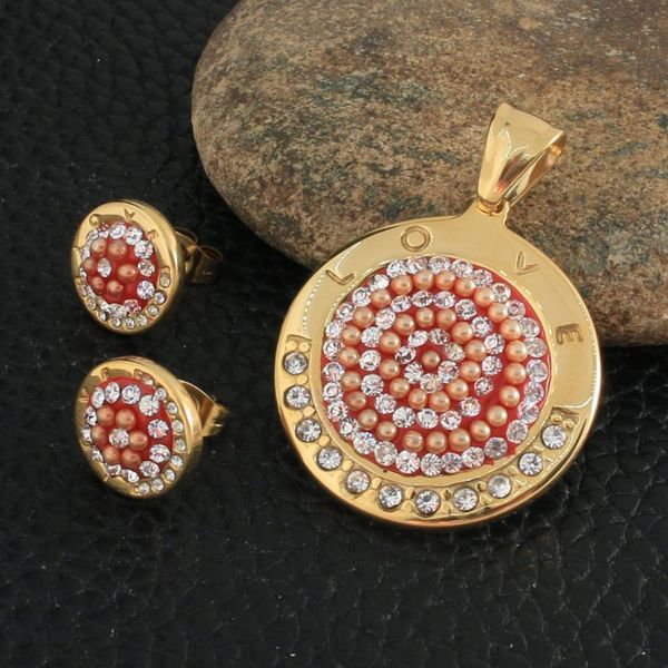 

earrings & necklace fashion round style stainless steel jewelry sets for women gold color pendants and seuzbrba, Silver