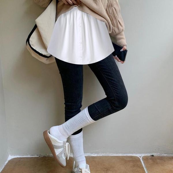 

skirts fake hem skirt for women all-match solid short in the false show plus size half-body befree, Black