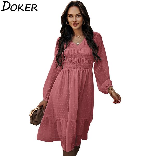 

chiffon splicing solid color long sleeve v neck dress women personality elegance party beach holiday ladies midi dresses 210423, Black;gray