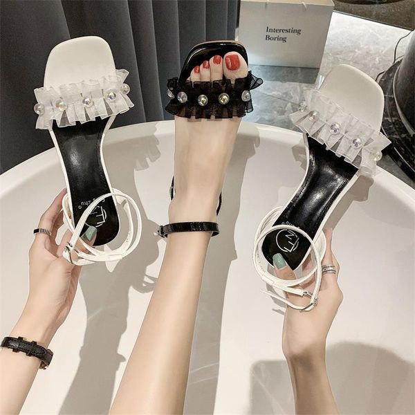 

buckle strap open toe all-match comfort shoes for women 2021 summer med luxury sandals block heels suit female beige peep medium, Black