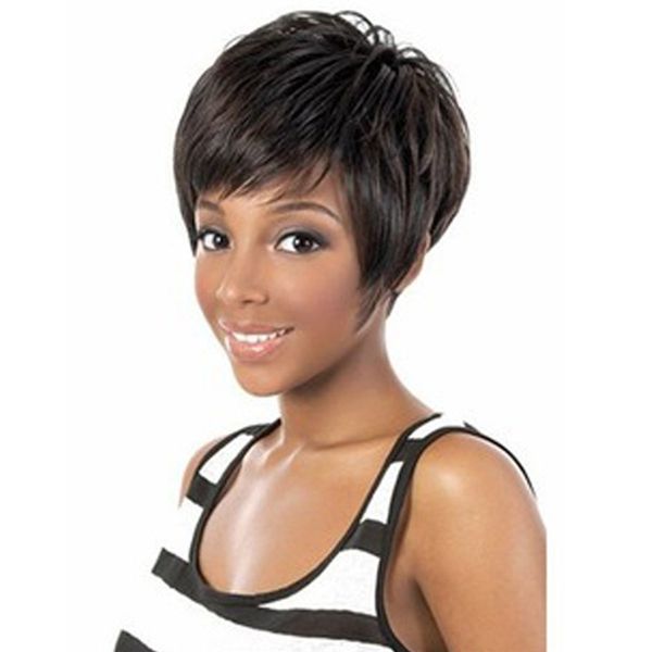 

short bob synthetic wig silky straight perruques de cheveux humains simulation human remy hair wigs wig-004, Black