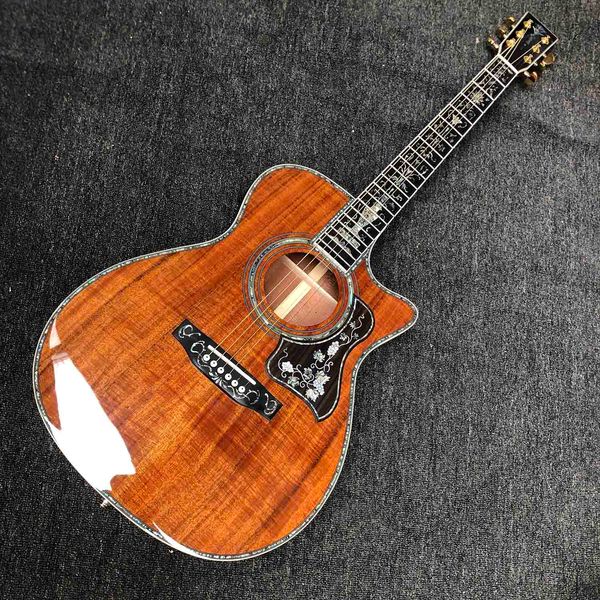 

custom solid koa wood acoustic guitar om body shape life tree inlay