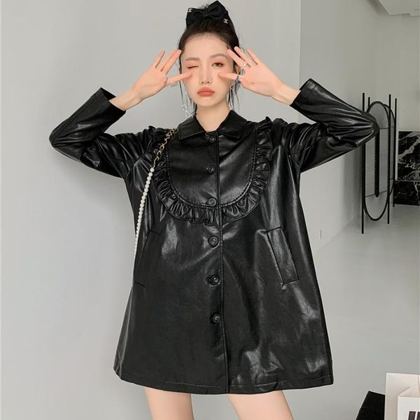 

women's jackets black leather jacket spring autumn women vintage streetwear hip hop gothic casual loose faux coat female outerwear 4148, Black;brown