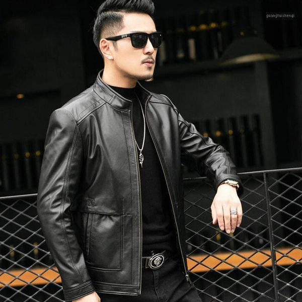 

men's leather & faux autumn winter clothing,male casual black red coats cowhide motorcycle jackets men,