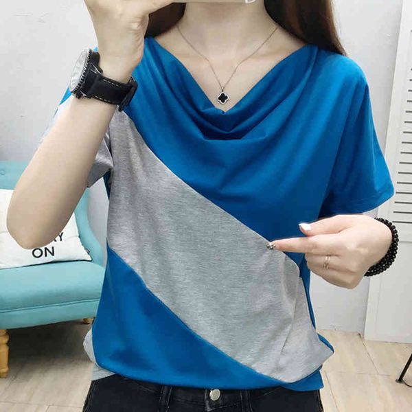 

women's t-shirt shintimes contrast color patchwork t women 2021 new summer womens short sleeve woman clothes tee femme 9nh4, White