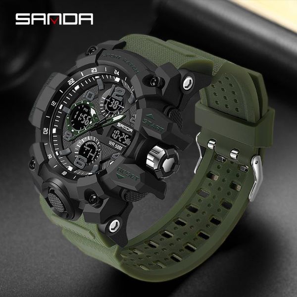 

wristwatches sanda sports military men's watches waterproof dual display quartz watch men wristwatch for male clock relogios masculino, Slivery;brown