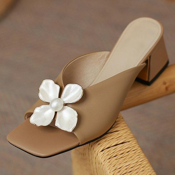 

slippers flower female slipper 2021 summer high heels sandals for women genuine leather wedding night club party shoes woman, Black