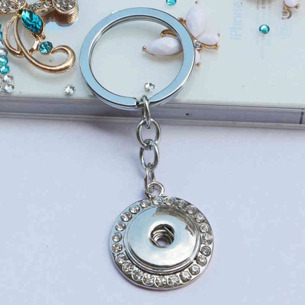 

18mm snap buttons socket keyrings round rhinestone keychains 12 pcs / lot whole, Silver