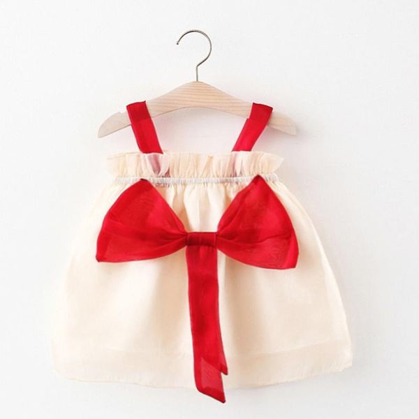 

girl's dresses kids girls summer dress 2021 girl wedding party princess solid sweet suspenders big bow gauze vestidos, Red;yellow