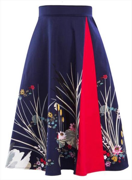 

summer vintage retro satin women skirts floral pleated audrey hepburn style high waist a line tutu midi skirt, Black