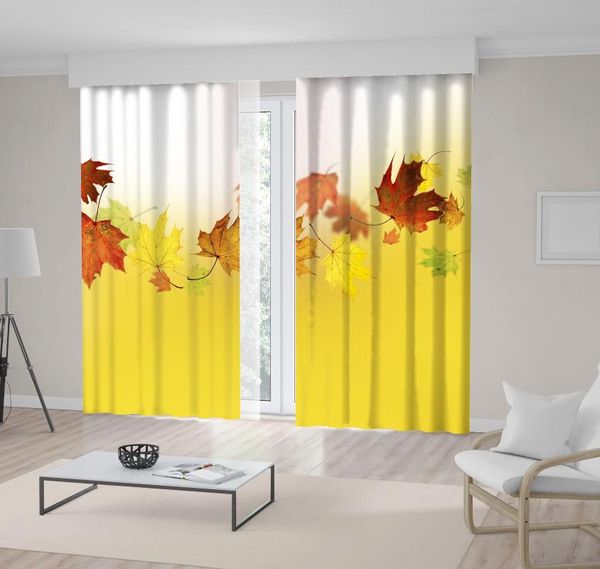 

curtain & drapes flying maple autumn leaves nature romantic closeup view po printed yellow brown beige