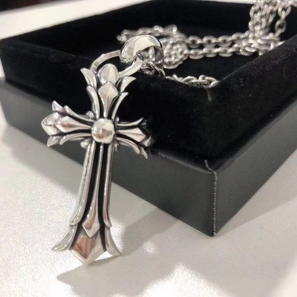 

s925 sterling silver croquet cross with small character frame pendant thai silver necklace trendy men's chain