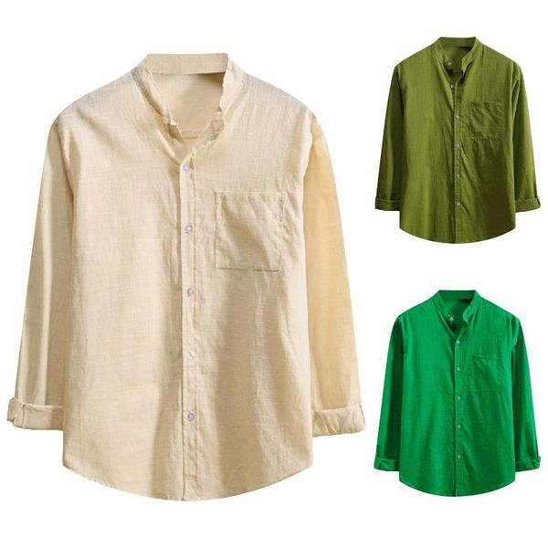 

men's casual shirts mens linen blouse long sleeve baggy buttons autumn solid comfortable pure cotton and loose holiday tee, White;black