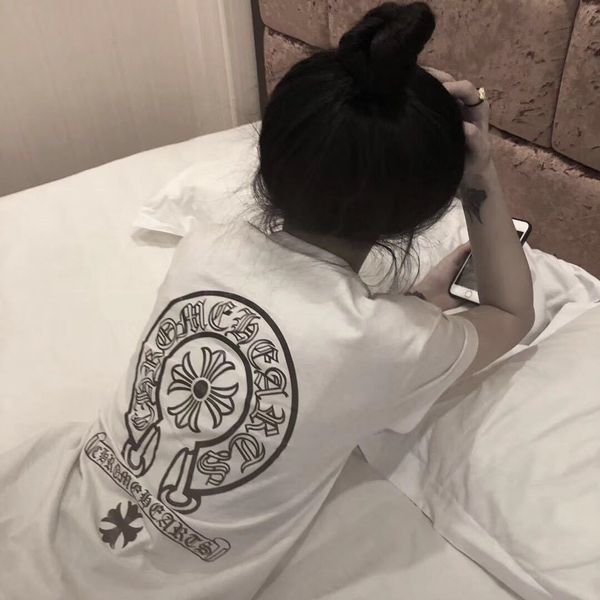 

net red matching t-shirt short sleeve cross print korean loose and versatile trend slim bottom shirt, White