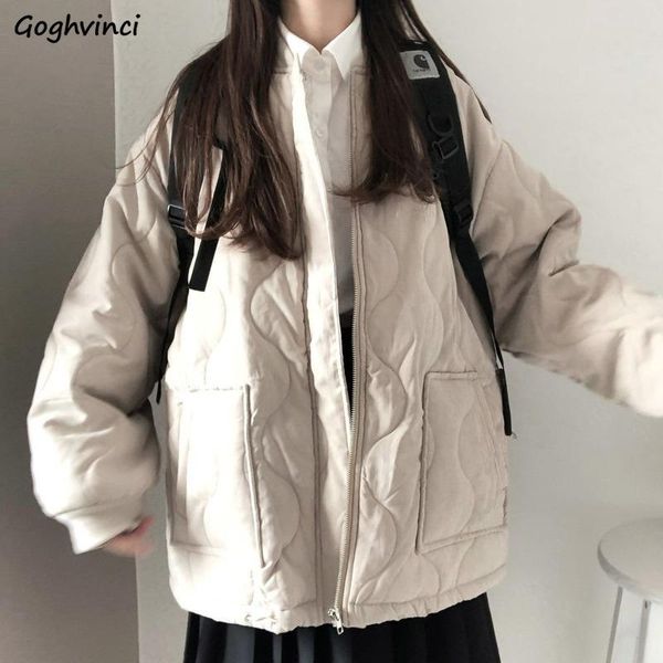 

parkas women solid warm winter loose fashion short style oversize puffer thick zipper elegant pockets coat chic outwear casual women's, Black