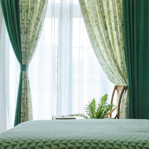 

curtain & drapes green mosaic art living room shade rural cotton linen bay curtains for bedroom floral