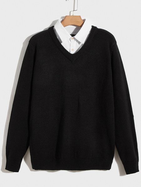 

men contrast collar 2 in 1 sweater z7am#, White;black