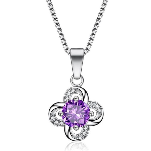 

pendant necklaces fashion plum blossom chain necklace for women elegant wedding party crystal zircon jewelry gifts, Silver