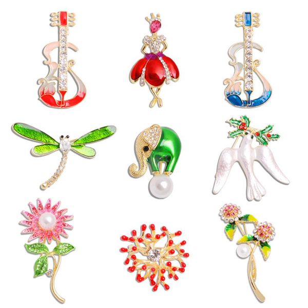 

pins, brooches guitar flower crystal brooch animal elephant dragonfly lapel pins scarf buckle badge for women jewelry accessories, Gray