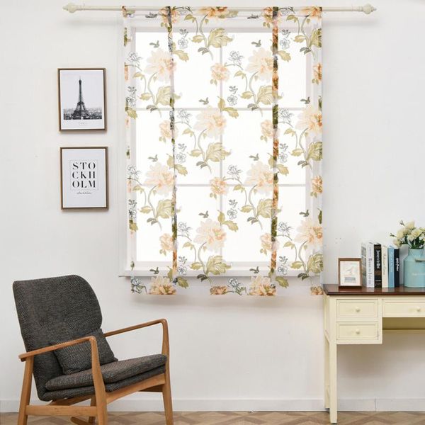 

curtain & drapes delicate peony printing rod liftable roman style kitchen bathroom window floral sheer voile valances