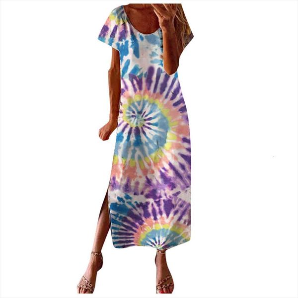 

summer long round neck womens dress short sleeve colorful print casual vintage bohemian maxi splitling dresses vestidos femme, Black;gray