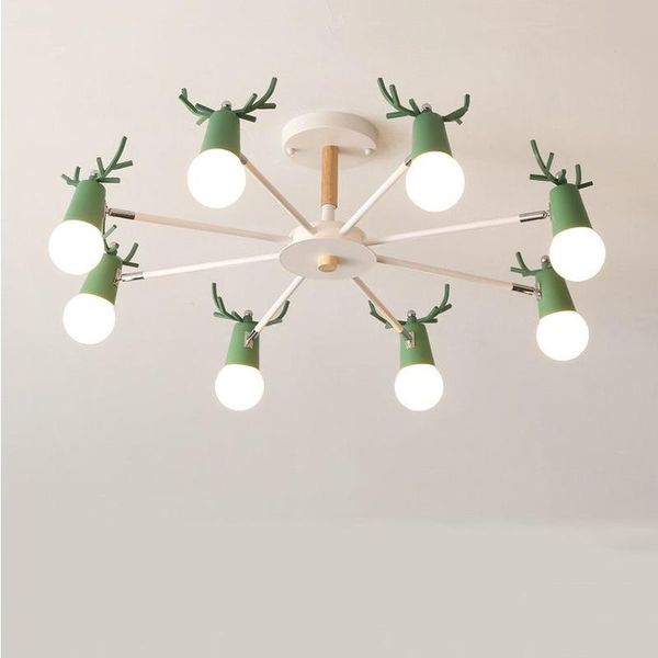 

modern wood chandelier horn deer lampshade kids room girl black white pink led salon lighting chandeliers