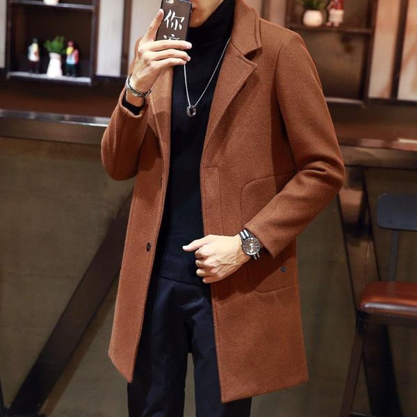 

men's jackets winter big code slim large woolen overcoat lapel coat, Black;brown