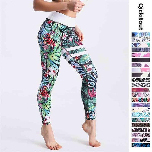

qickitout 12% spandex high waist digital printed fitness leggings push up sport gym women 210925, Black