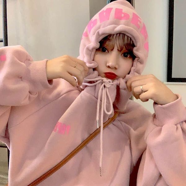 

women's hoodies & sweatshirts sweatpants with women's hoodies sweet jap sweatshirt winter plus thick velvet hoodie femal card rele, Black