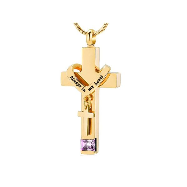 

wholesale golden cross cremation urn pendant necklace,souvenir pendant necklace to commemorate family-always in my heart, Silver