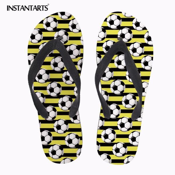 

slippers instantarts 3d soccerly print women youth girl summer home beach casual breathable non-slip flip flops for ladies, Black