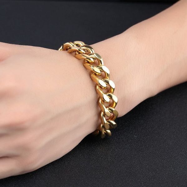 

chain stainless steel 10/12/14mm men's and women's cuban biker bracelets., Black