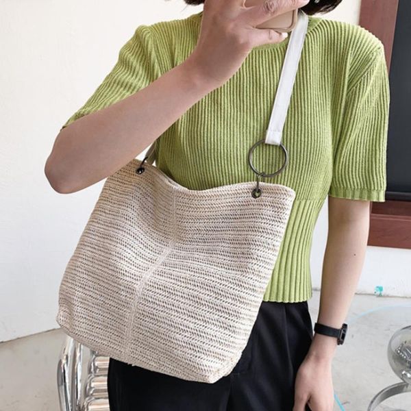 

evening bags woven bag female straw temperament one-shoulder portable rattan ins the same holiday beach