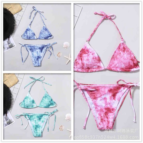 

women's bikini swimwear 2021 tie dye printed split, White;black