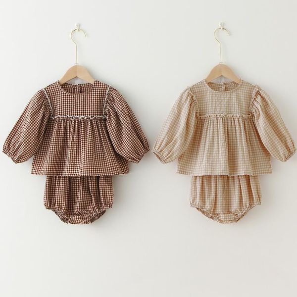 

girl outfits infant born clothes for 0-3y 2pcs baby set summer spring plaid cotton toddler clothing sets, White