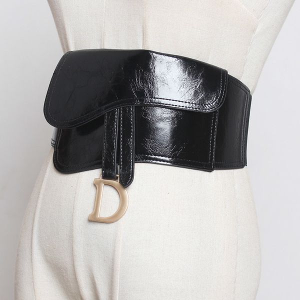 

black leather waist belt women 2021 fashion d buckle belt pu oil leather seal ladies elastic stretch women belt dress decorative, Black;brown